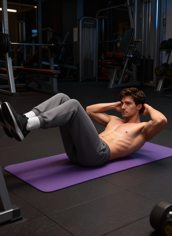 A thick yoga mat that protects knees and back during exercise.