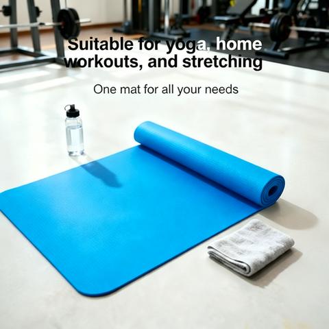 A thick yoga mat that protects knees and back during exercise.