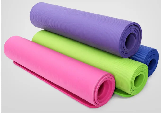 A thick yoga mat that protects knees and back during exercise.