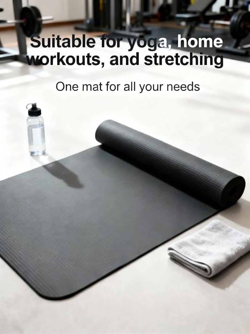 A thick yoga mat that protects knees and back during exercise.