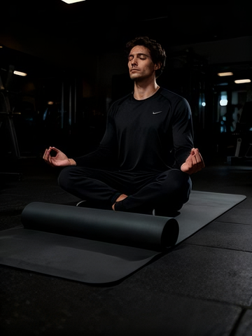 A thick yoga mat that protects knees and back during exercise.