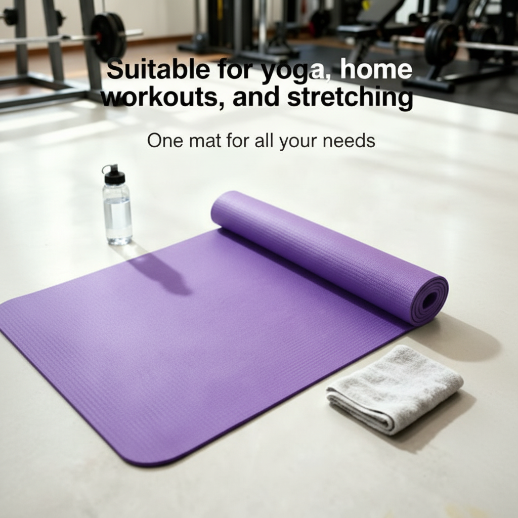 A thick yoga mat that protects knees and back during exercise.