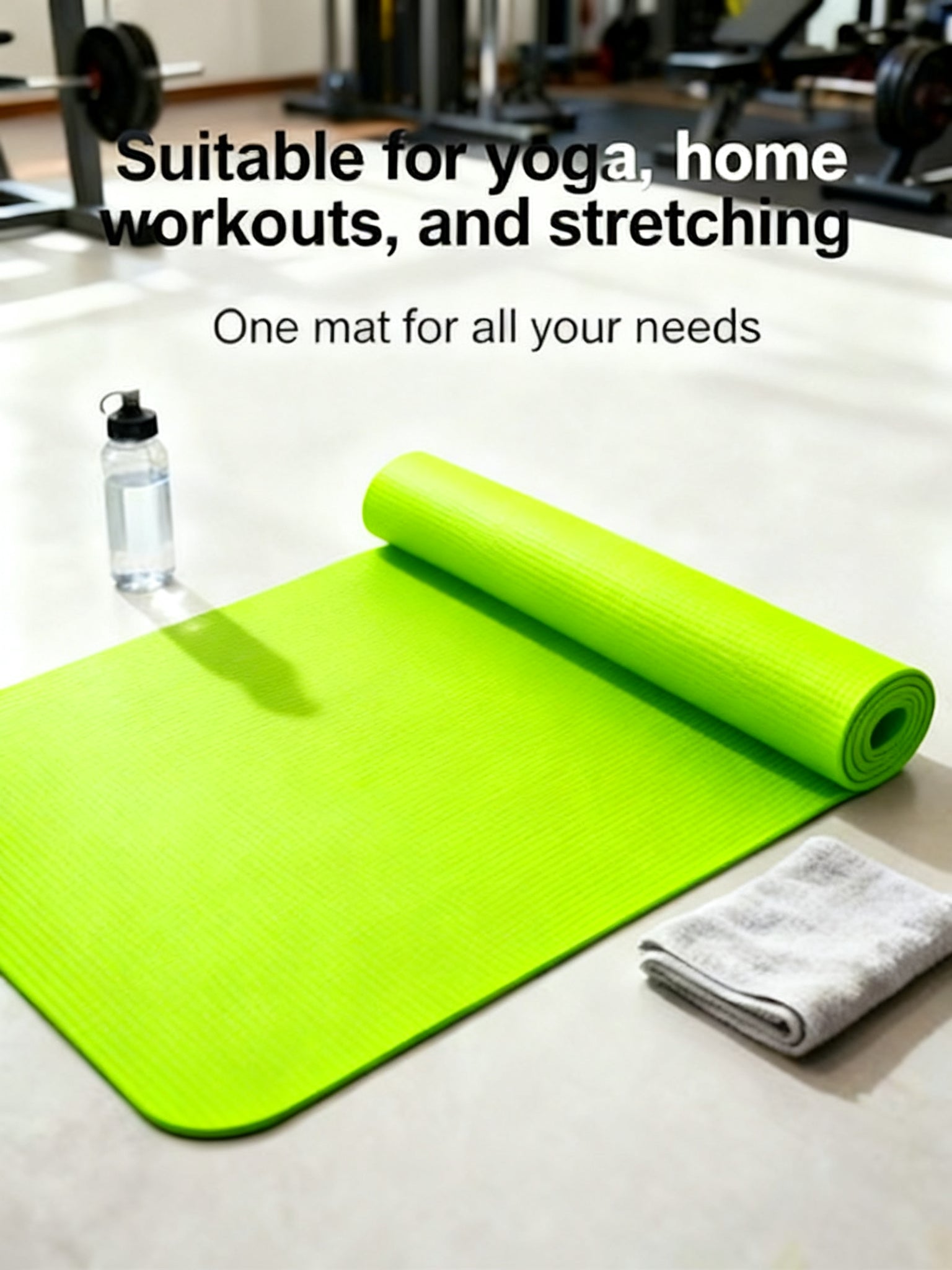A thick yoga mat that protects knees and back during exercise.