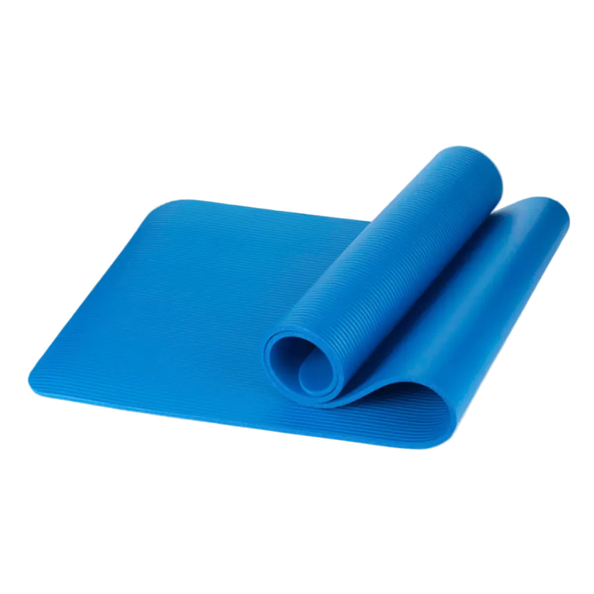 A thick yoga mat that protects knees and back during exercise.